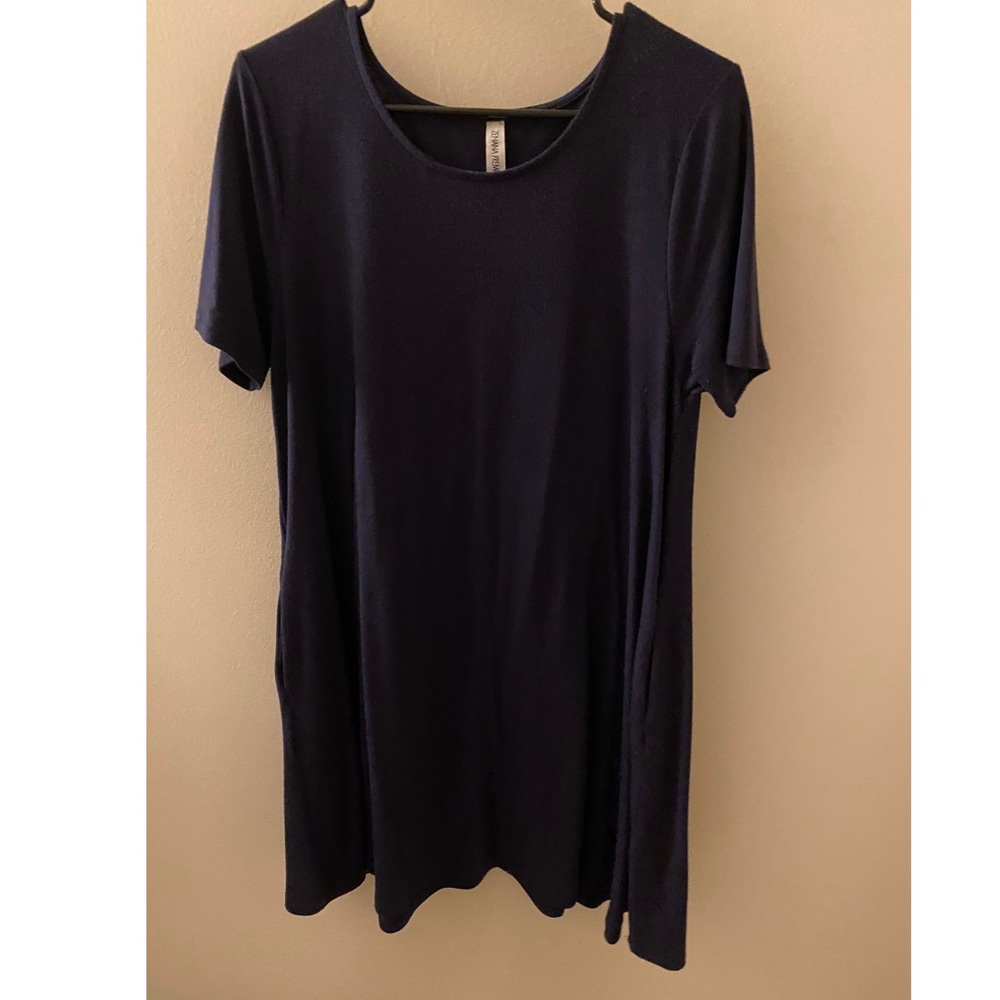Navy short sleeve dress with pockets